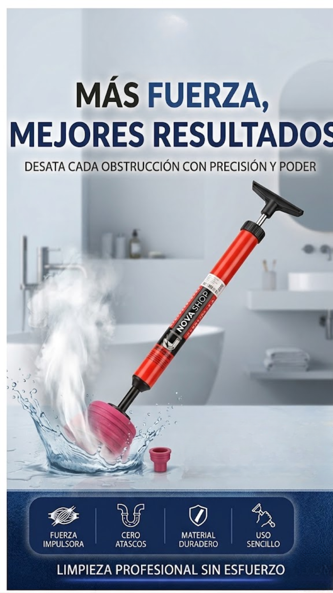 Bomba Destapa Inodoros y Drenajes a Presión – Desbloqueo Potente sin Esfuerzo 🔧✨