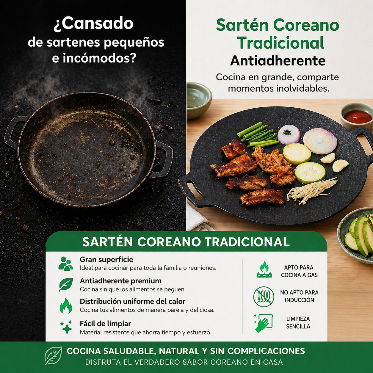 🍳🔥 SARTÉN COREANO PREMIUM — 💎 Cocina fácil, rápida y saludable para tu hogar 2X1