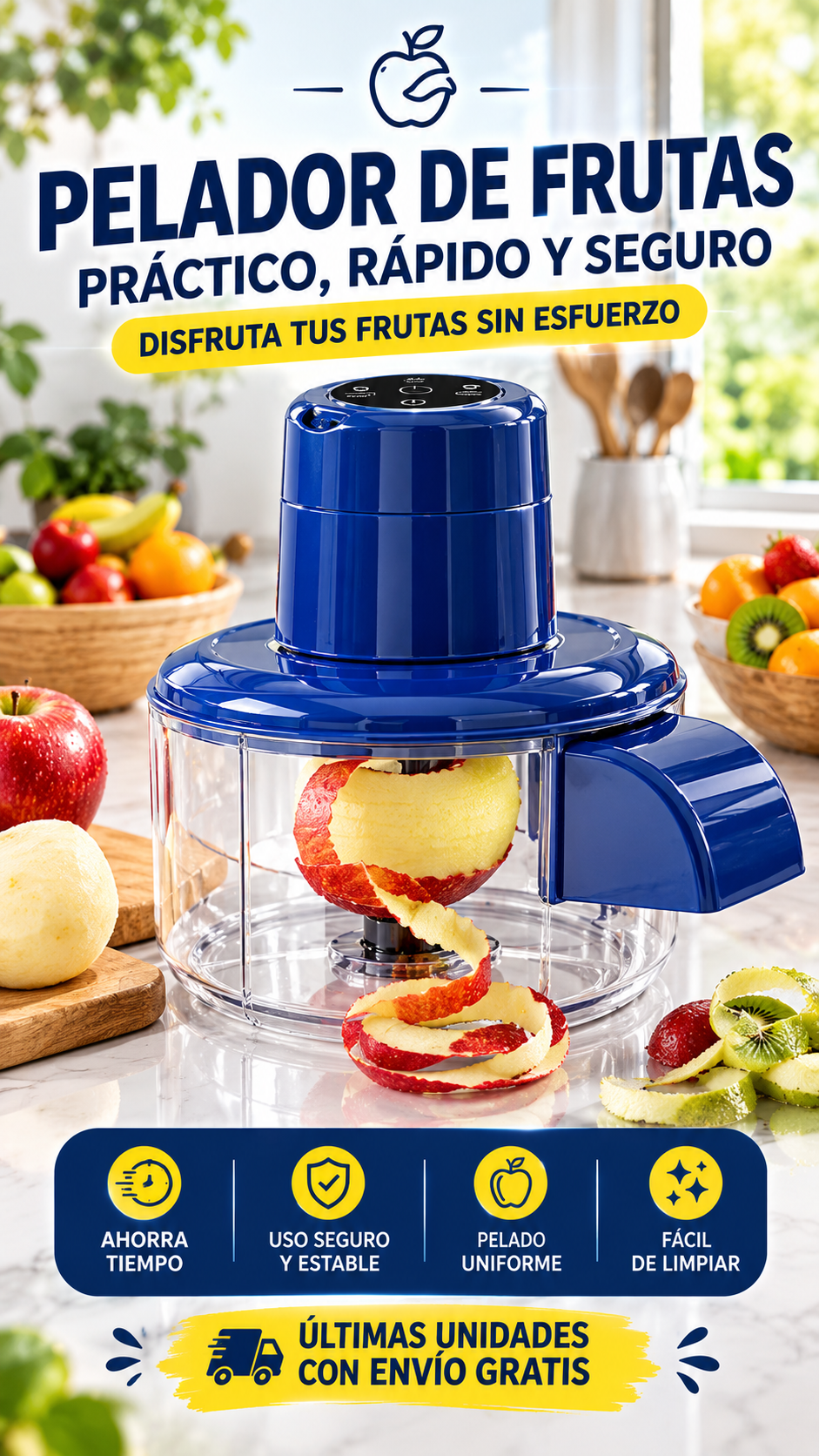 Pelador Eléctrico Multiusos – Rapidez, precisión y facilidad para preparar tus alimentos 🍎🥕⚡